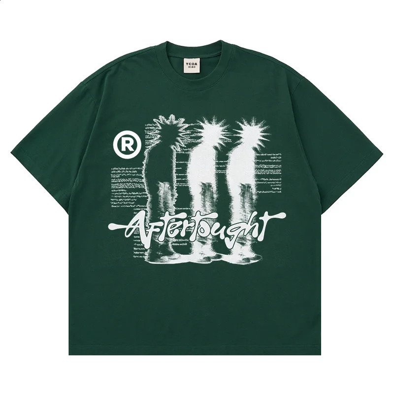 Mens Tshirt cotton oversized graphic print shadow Y2k streetwear top short sleeved hiphop Harajuku retro aesthetic clothing 240822