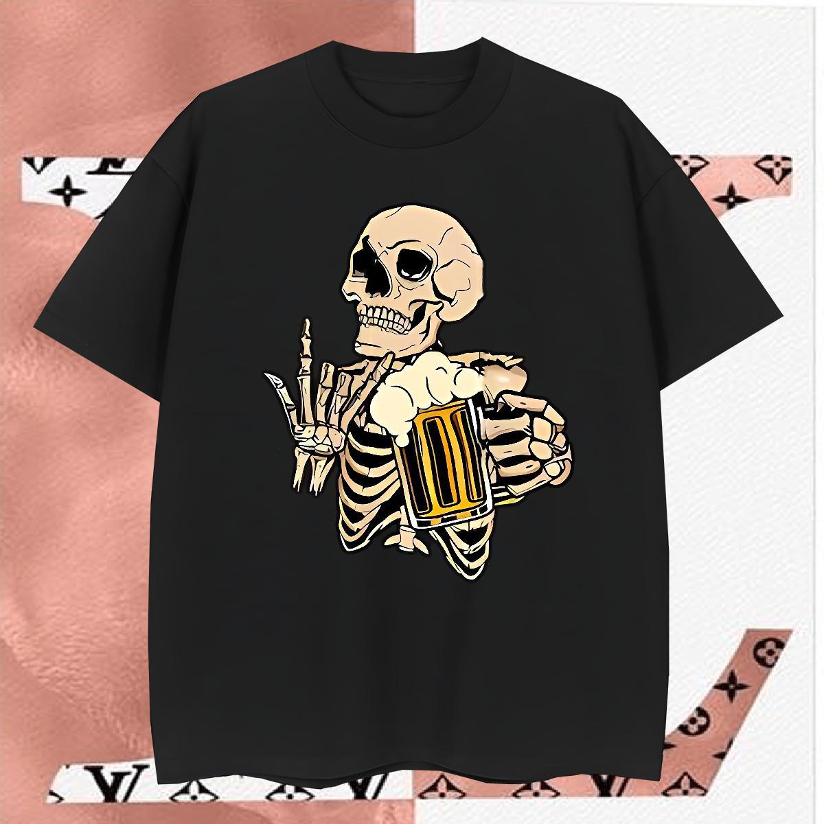 Soft T-Shirts for Men 100% Cotton 230g skull Outdoor Cartoon Print Crew Neck Breathable Men Clothes T-Shirt Brand Tee Shirt