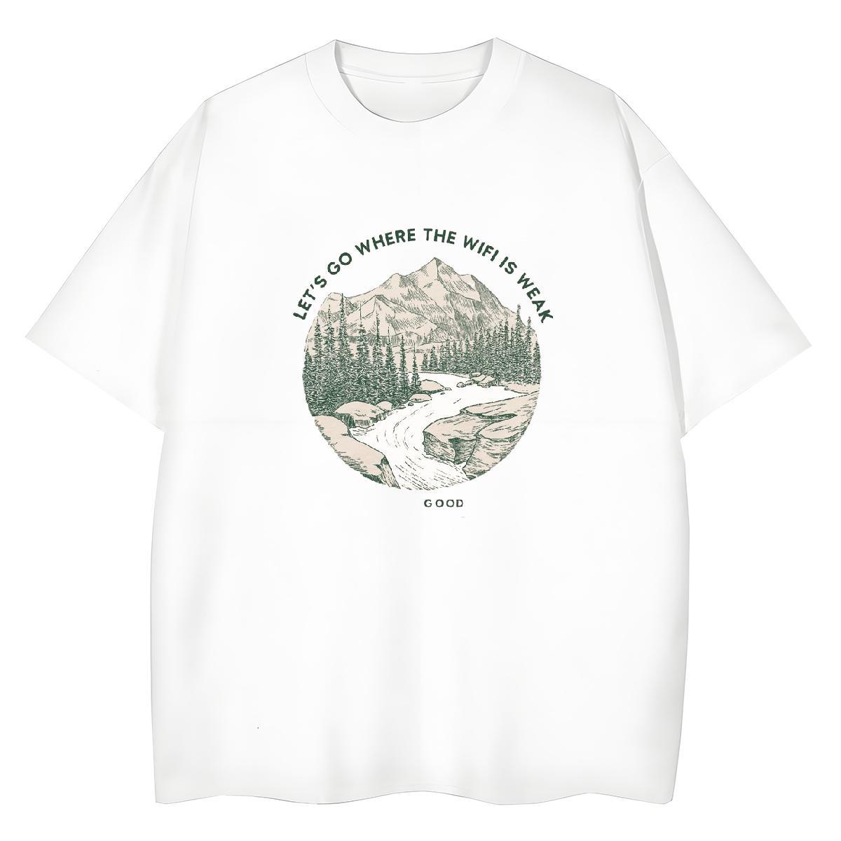 Comfortable Women Tees 100% Cotton 230g mountains Spring Summer Women T Shirts Breathable DIY Logo Clothes