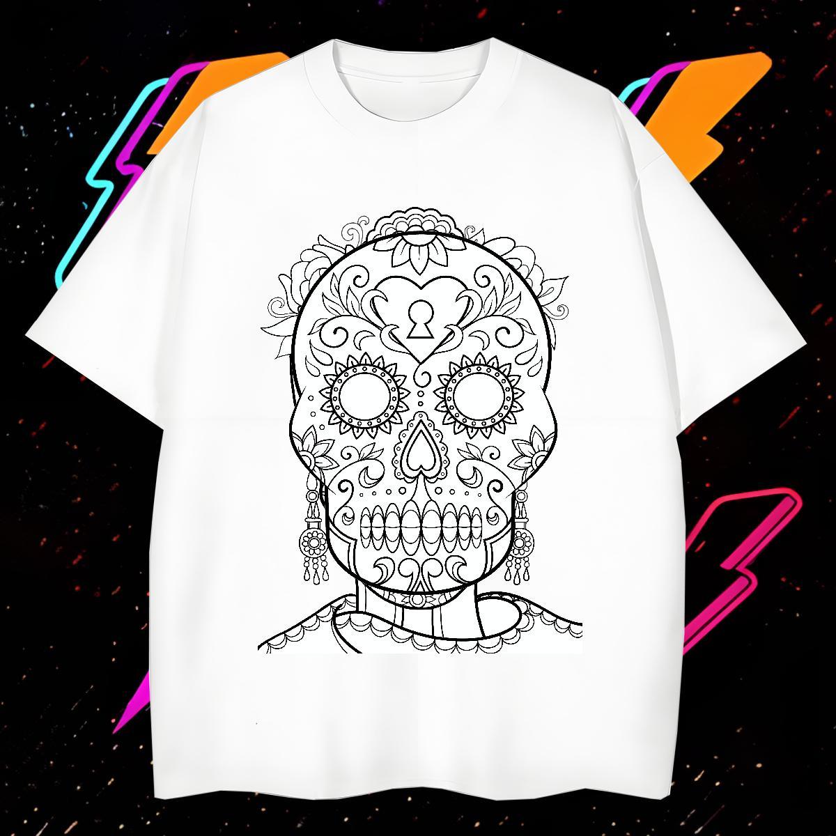 Unisex T shirt 230g Cotton skull Casual Daily Wear Plus Size Custom Breathable Soft Mens Tshirts 2024 DIY Tops Shirt