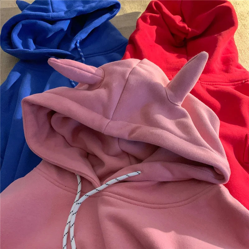 Autumn Winter Women Devil Horns Gothic Hooded Sweatshirts Harajuku Back Stand Bat Wings Hoodies Halloween Party Unisex Clothes 240822