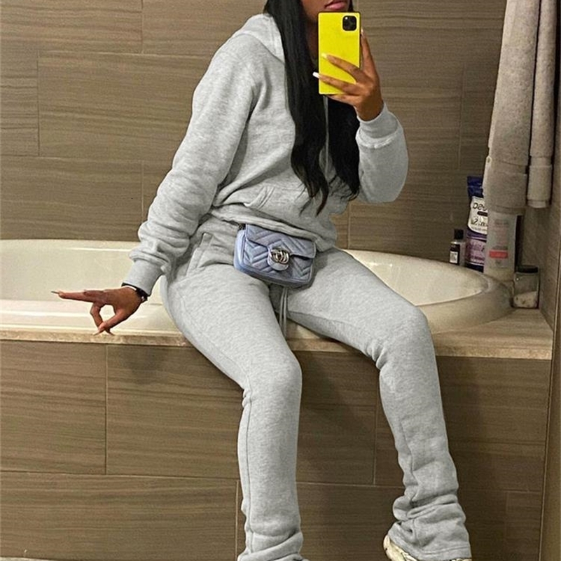 Kontturi Fall Outfits Tracksuit Two 2 Piece Set For Women Long Sleeve Black Hoodies Casual Pink Solid Flare Pants Matching Sets 240822