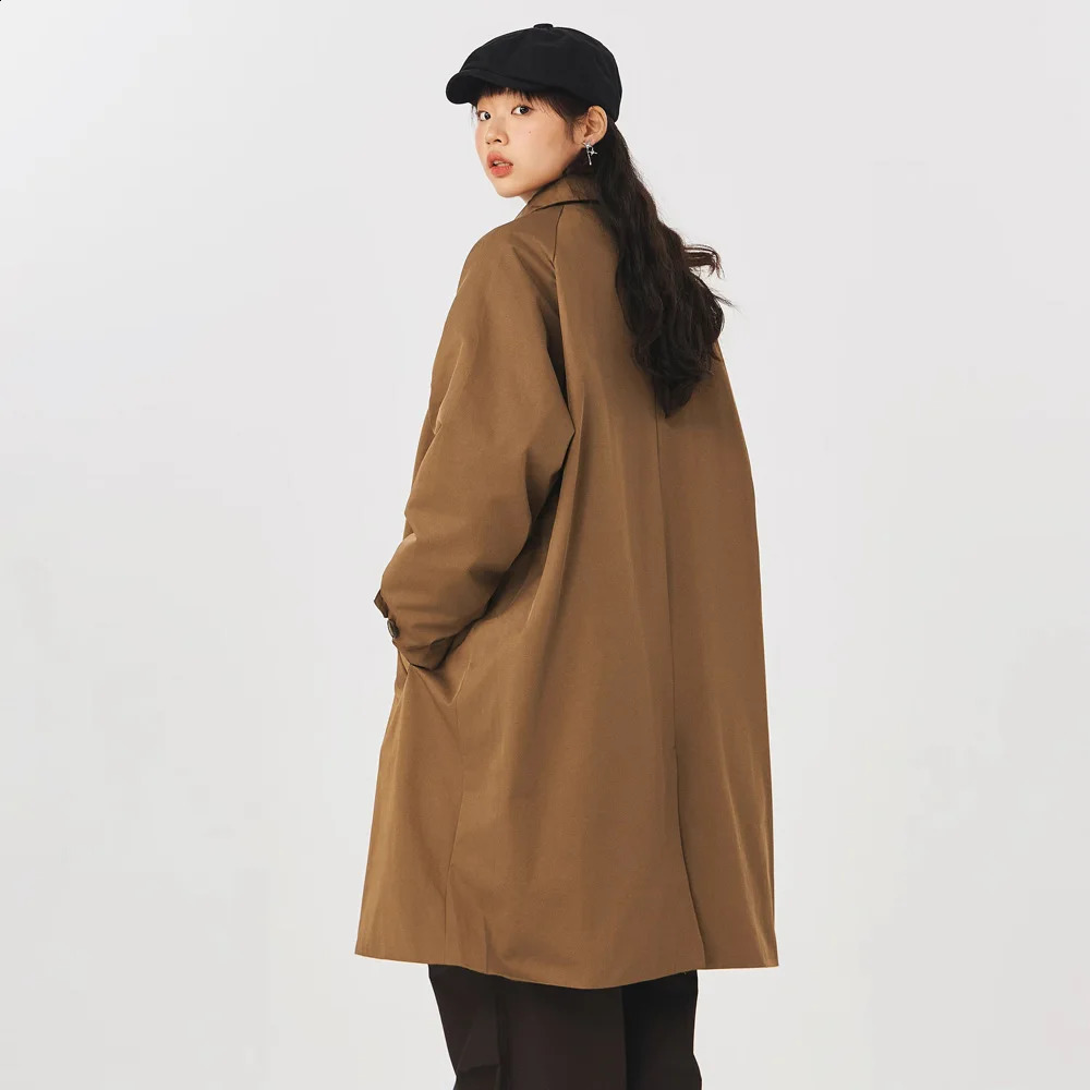 Men Japan Korean Streetwear Fashion Loose Casual Vintage Long Trench Coat Male Women Oversize Windbreak Jacket Outerwear 240822