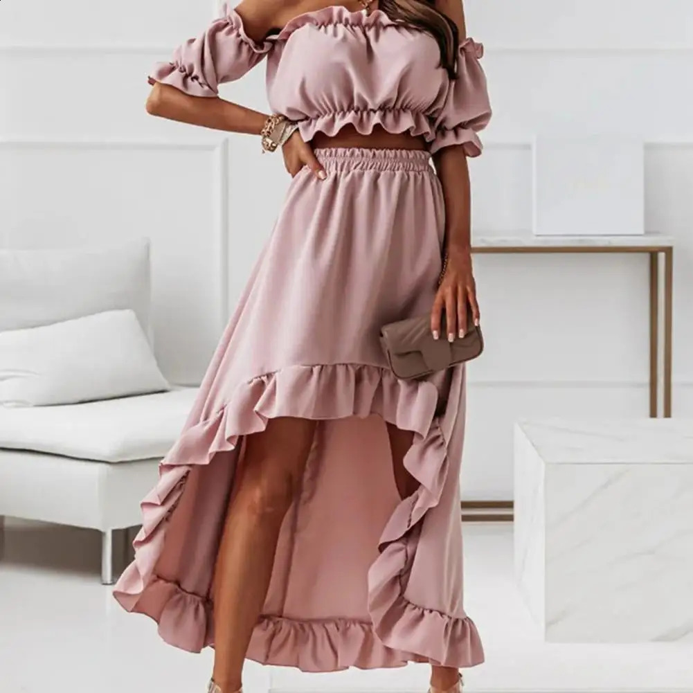 Chic Women Top Set Patchwork Wear-resistant Skirt Set Pure Colors Elegant Skirt Set for Dating 240823