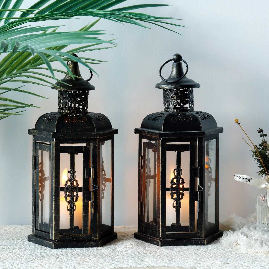 Vintage Nordic Candle Holder Lanterns Candles Aesthetic Hanging Iron Lantern Black Home Decor Wedding Y240823