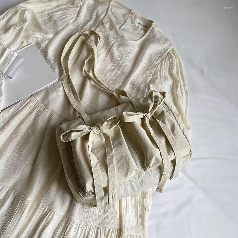 2025 NEW Totes Women Plain Drawstring With Bow Canvas Cute Shoulder Zipper Large Handbag Solid Underarm zhanyishengli