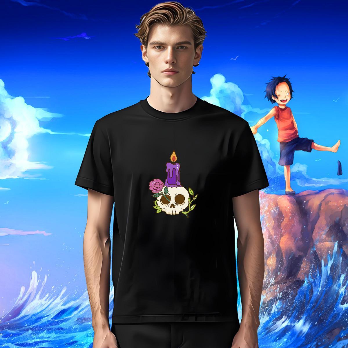 Cool T shirt 230g Pure Cotton skull Casual DIY Anime Breathable Short Sleeve Couples T Shirts Customized Tops Tees