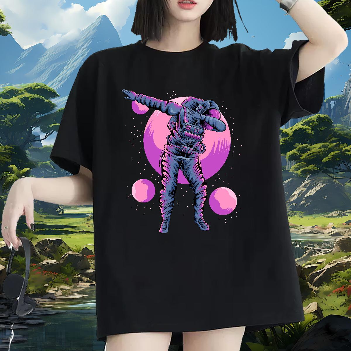 Free Shipping Woman Tshirt 230g Cotton cosmonaut Beach T-Shirts Comfortable Custom Print Oversized Tops Shirt