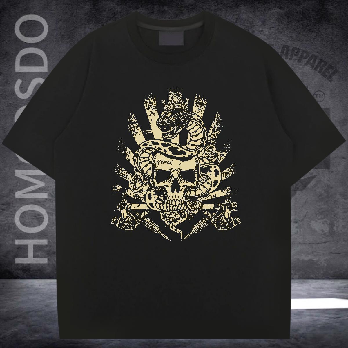 Loose Fit T shirt 230g Pure Cotton skull Hip Hop Street Customized Crew Neck Tshirt for Man Woman New Designer Tops Tees
