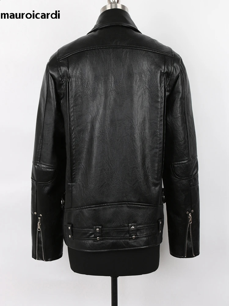 Mauroicardi Spring Autumn Black Pu Leather Biker Jacket for Men Style Long Sleeve Zipper Plus Size Fashion Men Clothing 5xl 240822