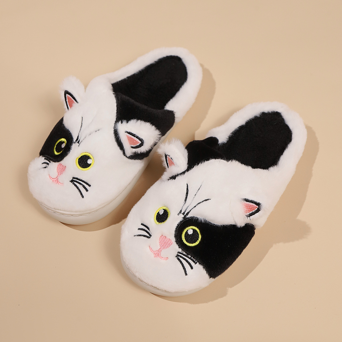 Design slippers fashion cute kitten plush slippers autumn and winter warm cotton slippers 2024 new outdoor indoor flat casual shoes warm Brown Black