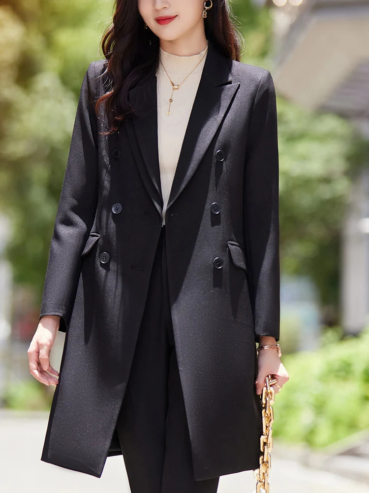 Womens work business suit pants set khaki black beige long jacket 2piece womens office formal and Trouser 240823