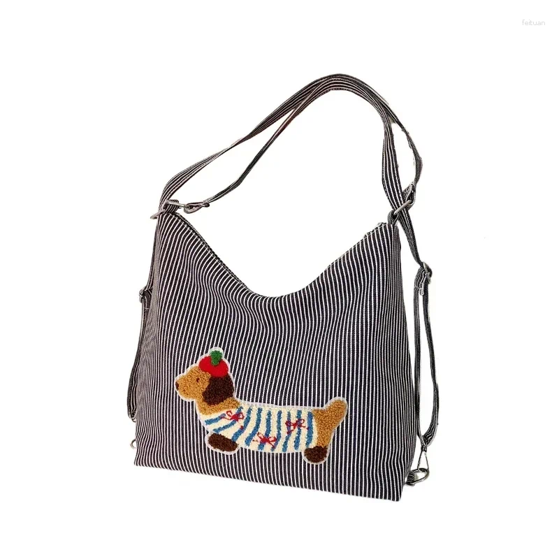 Totes Sausage Dog Multi Functional Bag For Women 2024 Large Capacity Single Shoulder Tote Fashion Striped Bolsa De Hombro