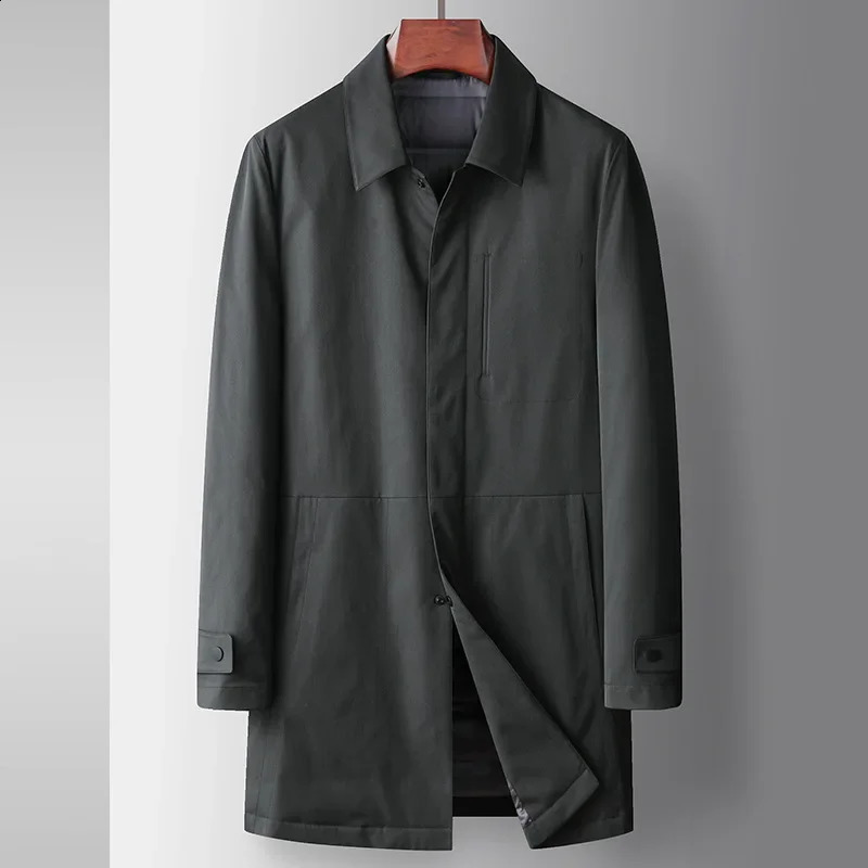 Winter Thick Warm Black Khaki Trench Coat Plus Size Casual Business Long White Duck Down Coat Office Wear Button Overcoat 4xl 240822