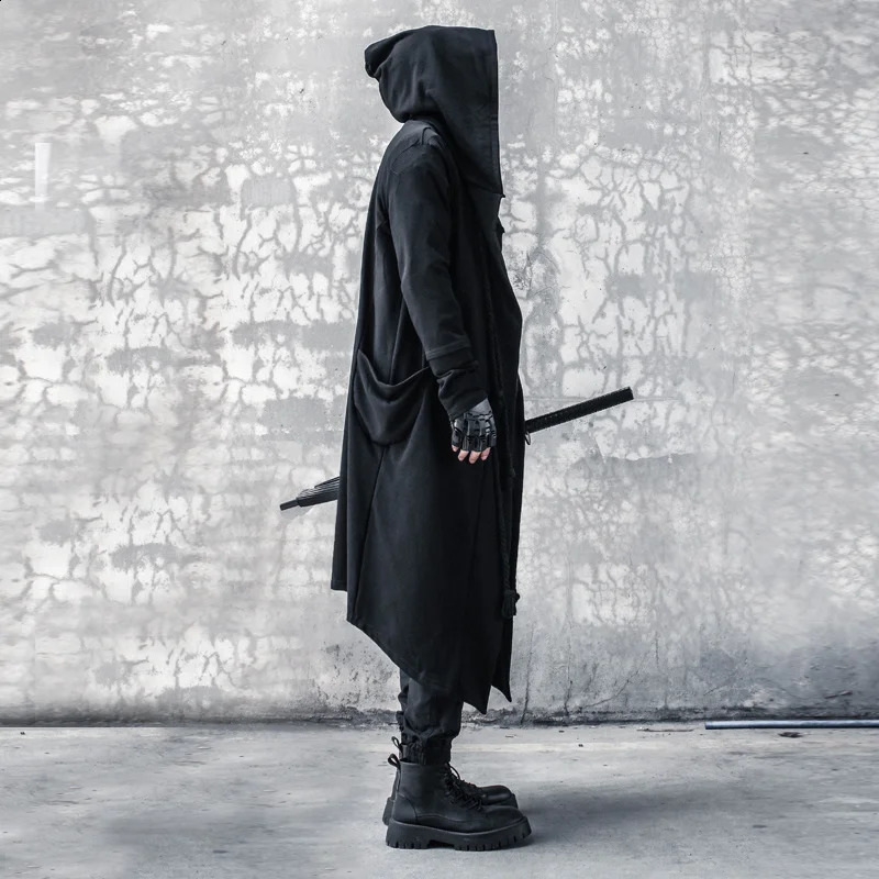 HKSH Mens Spring Autumn Darkwear Warrior Large Size Windbreaker Gothic Chic Trench Coat Punk Cloak Hooded Wizard HK0195 240822