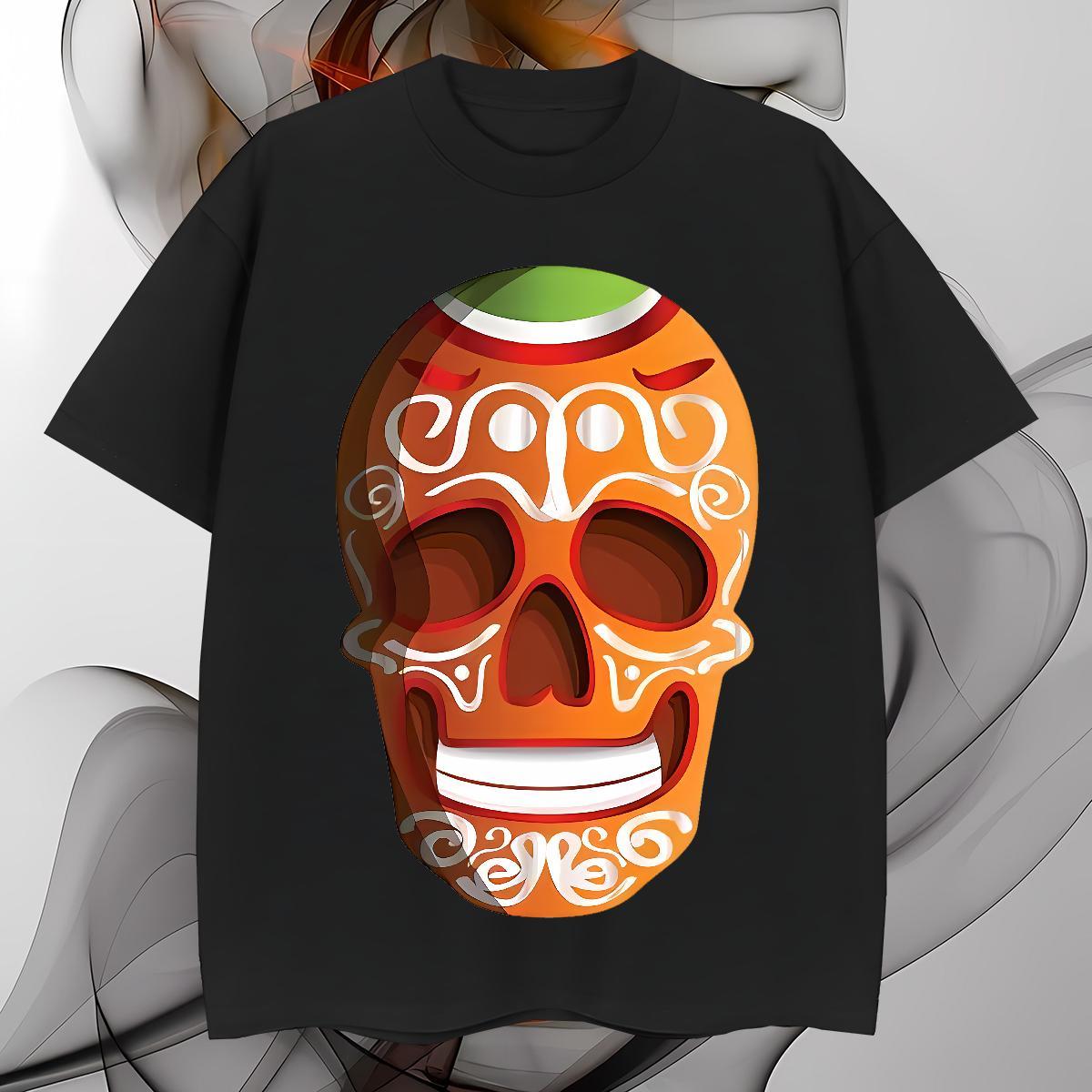 Loose T-Shirts 230g 100% Cotton skull Casual Beach Custom Anime Breathable Short Sleeve Couples T Shirts Casual New Tees