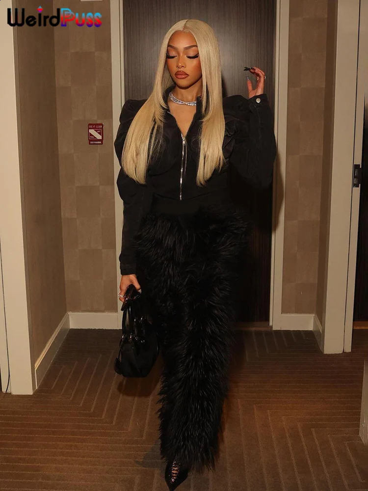 Weird Puss Furry Straight Pants Women Casual Winter Warm Casual Fashion Wild Streetwear Simple Solid Bottom Basic Long Trousers 240823