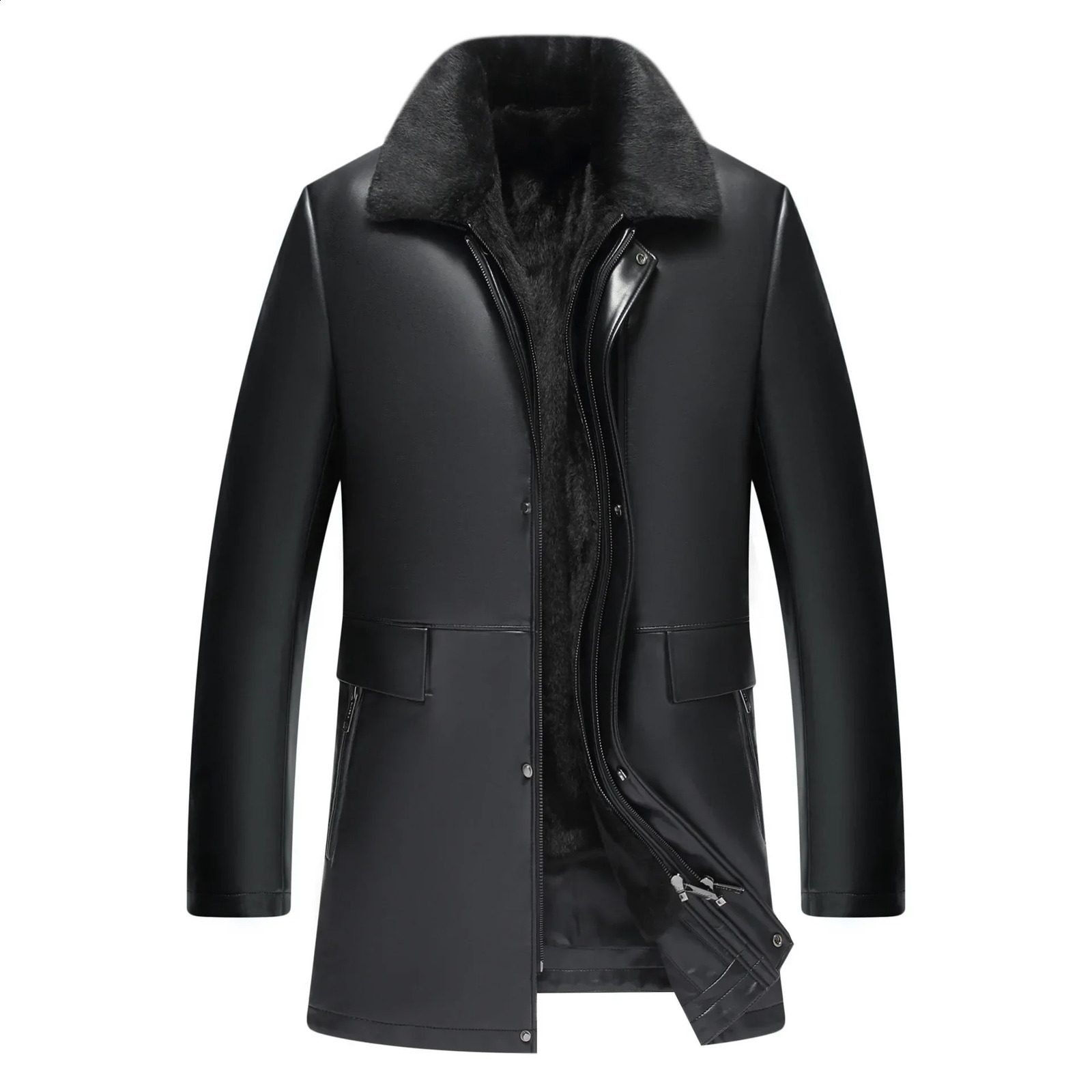 Mens Sheepskin Genuine Leather for Middle-aged and Elderly Men Plush and Thickened Winter Warm Mid Length Jacket 240822