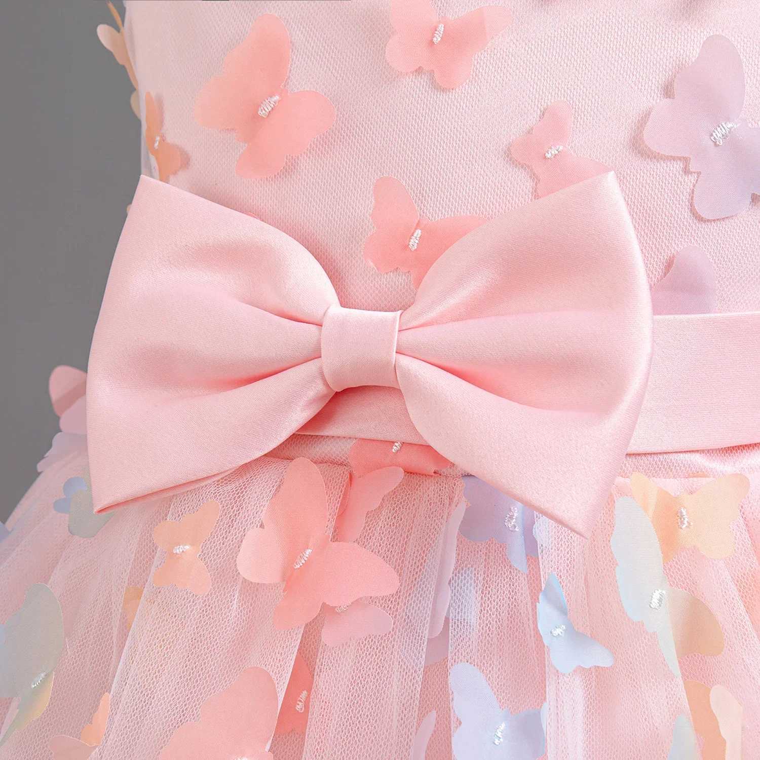 Elegant Girl Party Dress Princess Evening 3D Butterfly Network Tutu Dress 3-8-year-old Girl Wedding Birthday Formal Party Dress W240823