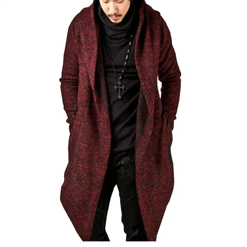 Unisex Fashion Hoodies Cardigan Solid Pocket Loose Trench Jacket Men Casual Open Stitch Gothic Hooded Long Cloak Cape Coat 240822