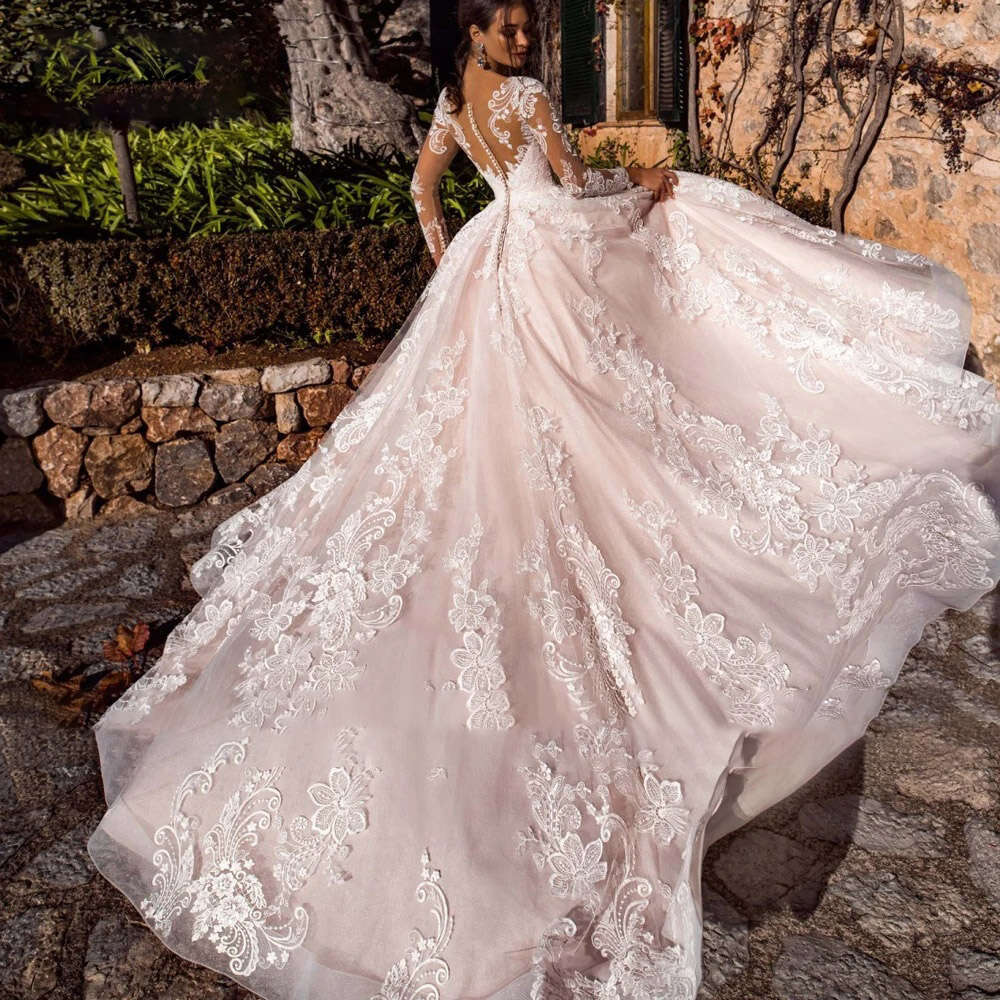 A E Wedding Dresses Illusion Long Sleeve Sweetheart Bridal Gown Tailor Made High Quality Women Clothing