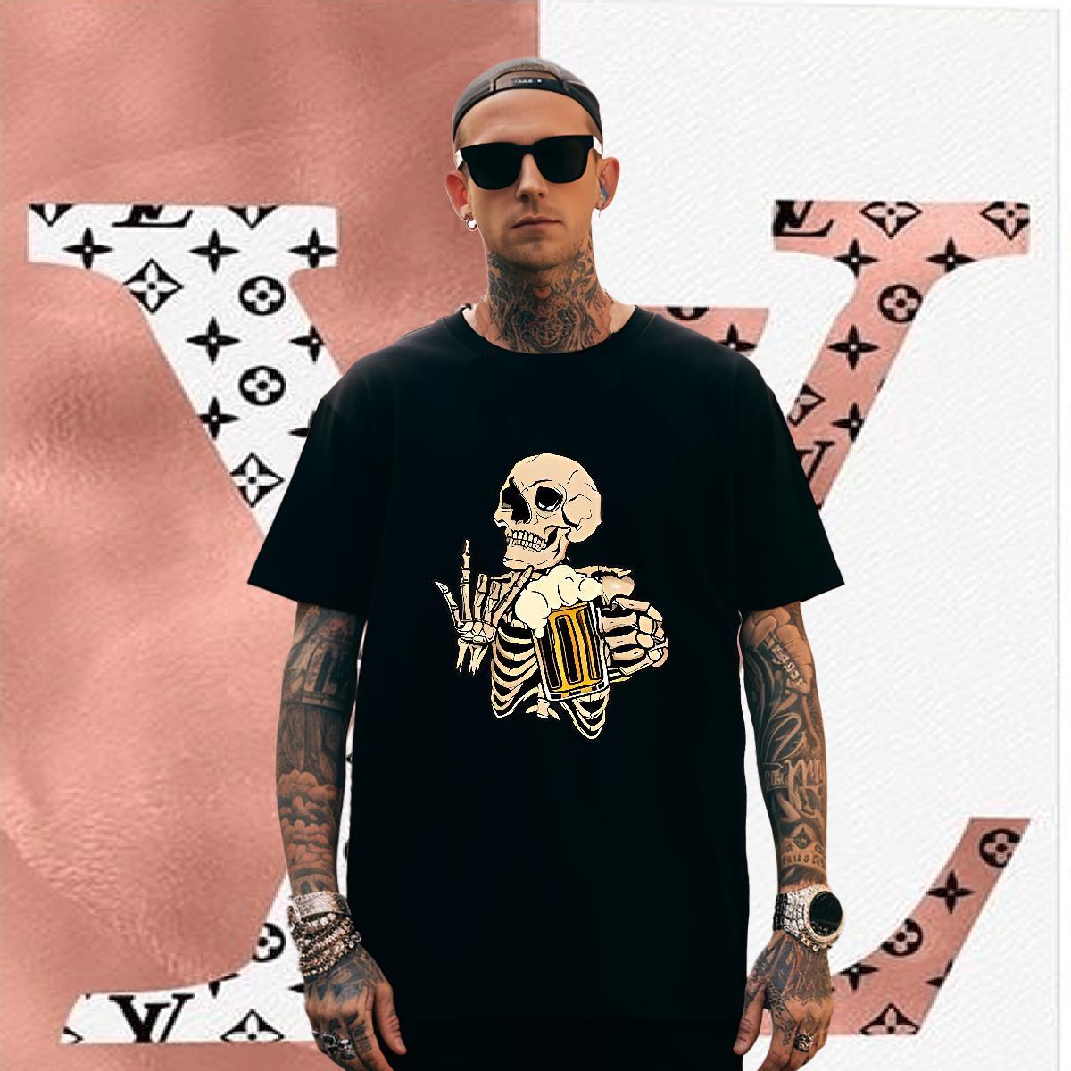 Soft T-Shirts for Men 100% Cotton 230g skull Outdoor Cartoon Print Crew Neck Breathable Men Clothes T-Shirt Brand Tee Shirt