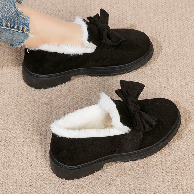 Women's velvet thickened warm and anti slip shallow mouth cotton shoes casual and versatile one foot shoes