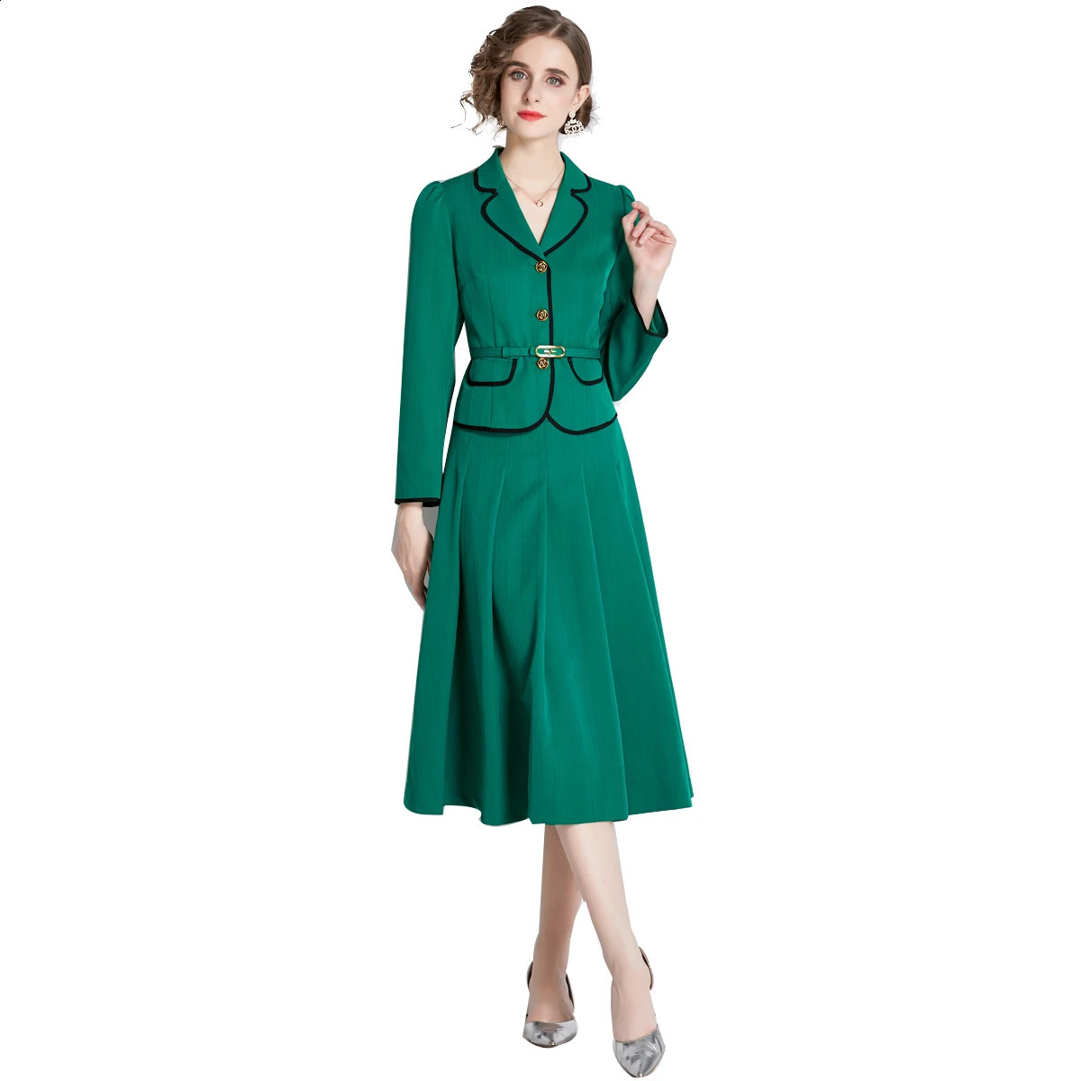 Womens Spring jacket Fashion Single Breasted Slim Fit Small Blazer Coat Vintage Female OuterwearSkirt Suit Two Piece Sets 240823