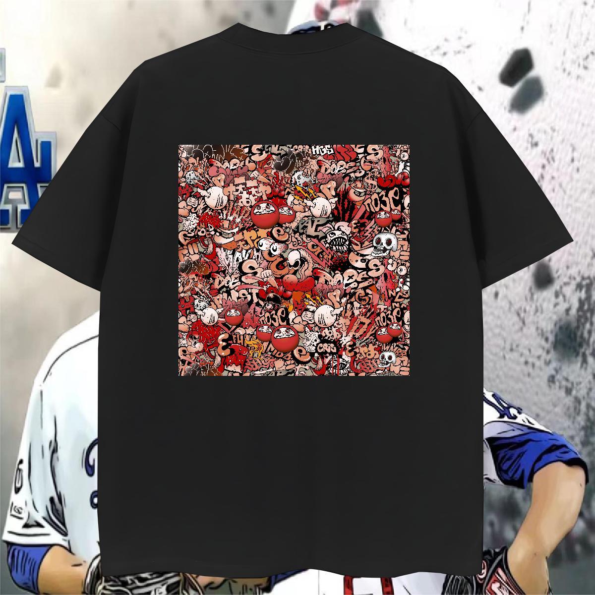 Cool T Shirt For Man 230g 100% Cotton skull Anime Printing Street Customized Print Pure Cotton Tshirt for Man Woman Fashion Polos