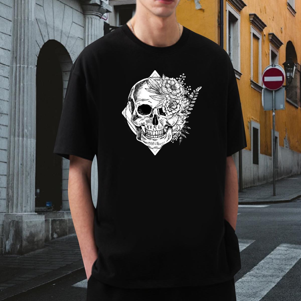 Soft T Shirts Men 230g Cotton skull Street Casual Black White Breathable Soft Men Clothes T-Shirt 2024 DIY Tees Shirts