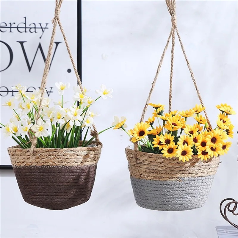 Garden Hanging Planter Macrame Plant Storage Basket Jute Rope Woven Indoor Outdoor Flower Pot Holder Hangers Home Decor 240822