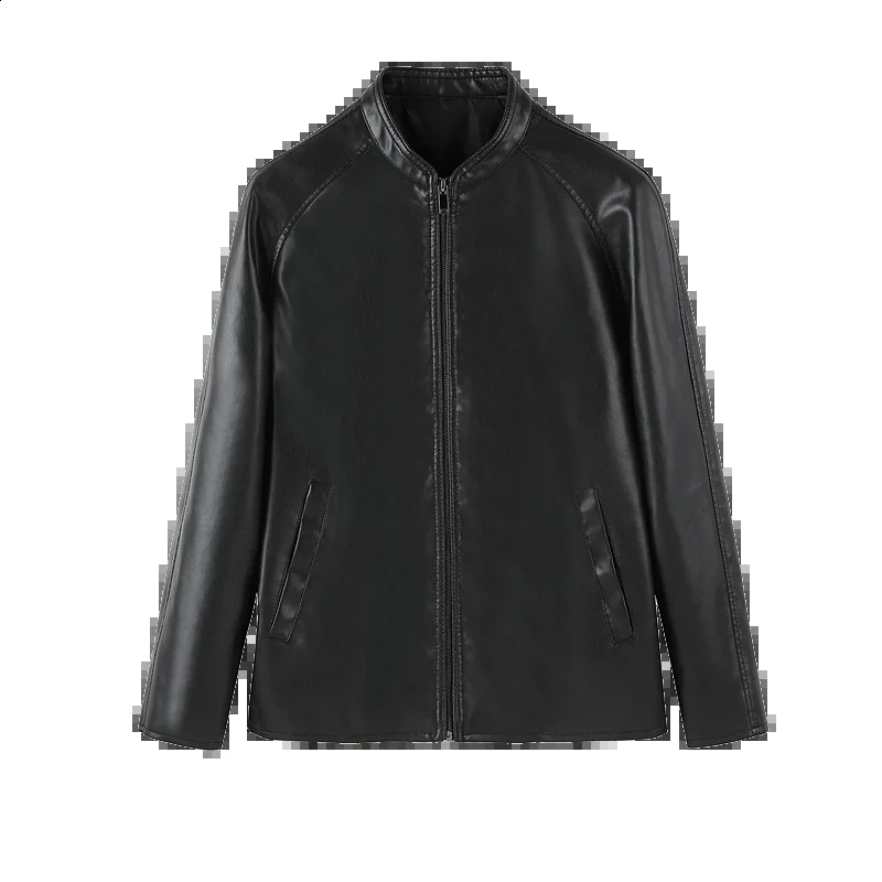 Male Stand Collar Motor Slim Multi Pockets Jackets Male Vintage Classic Leather Jacket Mens Jacket Solid Colors Leather Jackets 240822
