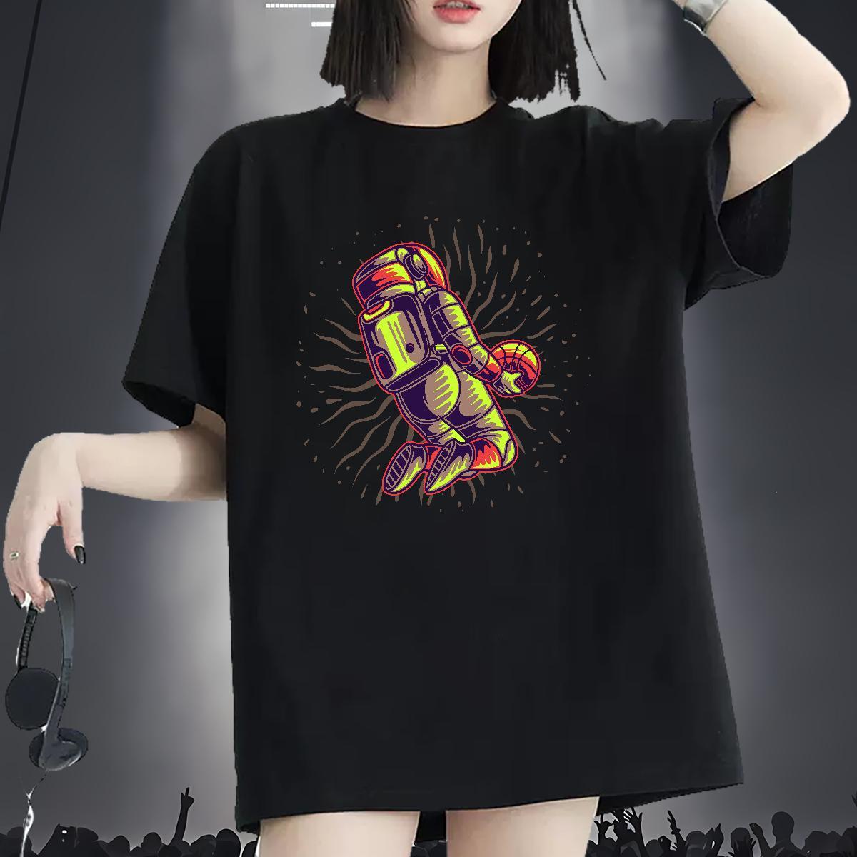Brand Lady T shirt 230g Cotton universe Casual T Shirt For Woman O-Neck Short Sleeve Anime Print Polos