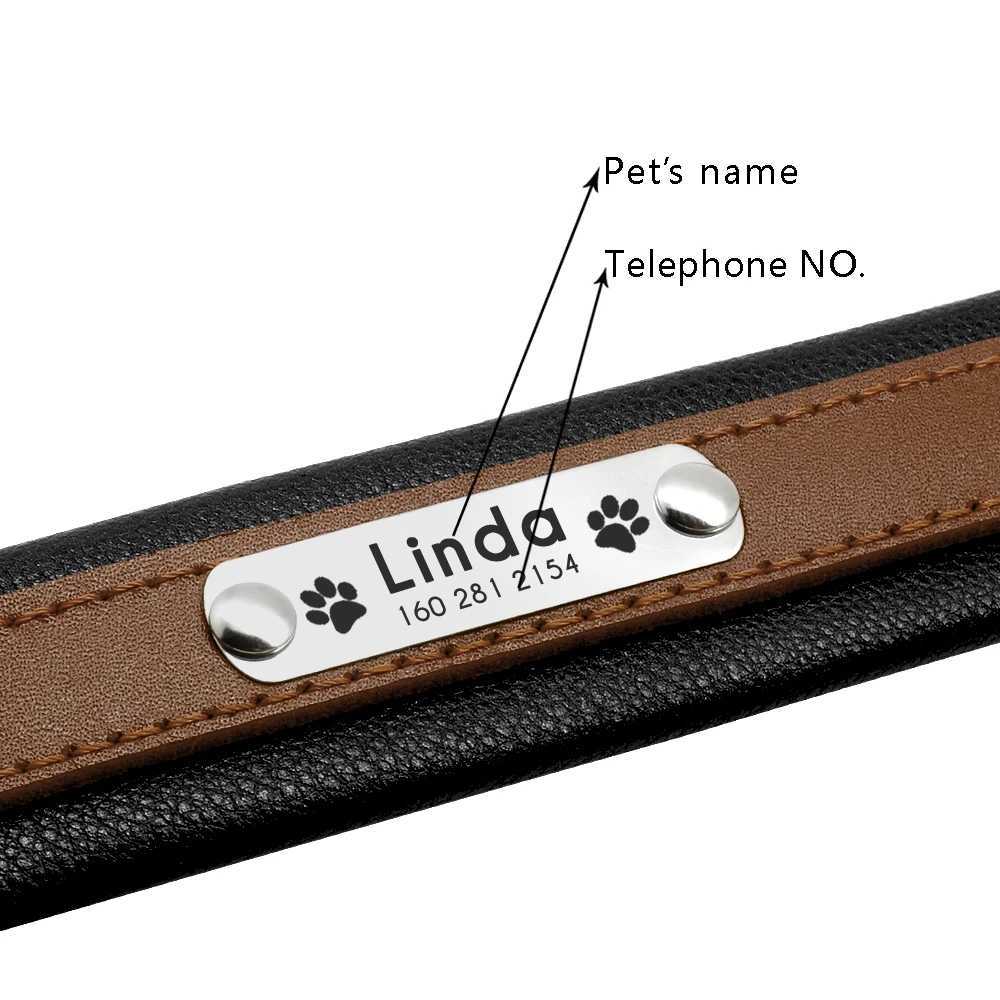 Big dog collar genuine leather dog collar personalized pet name ID collar pad customized for medium-sized big dogsX240823
