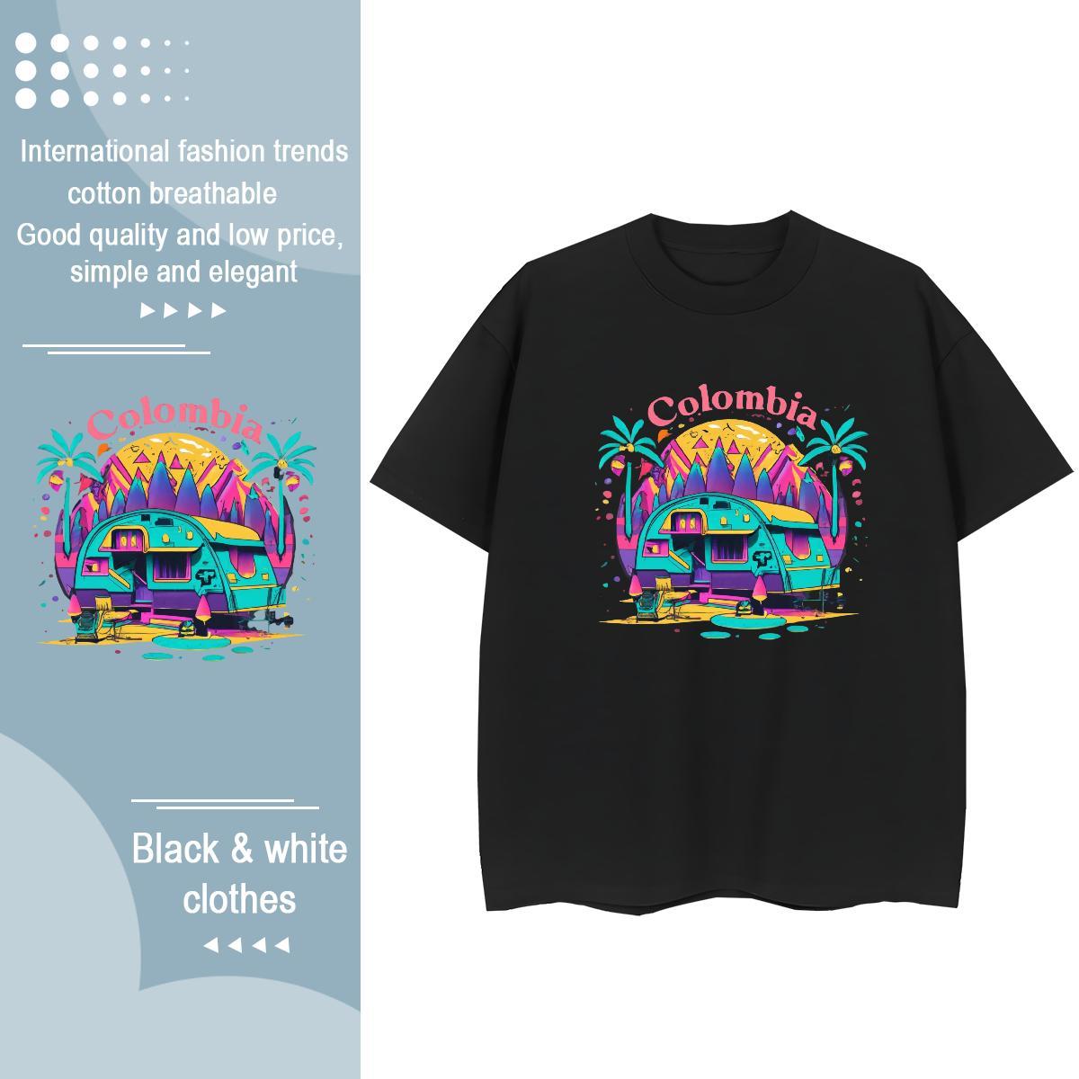 Free Shipping Women Tees 230g Pure Cotton beach Street Wear T Shirt For Woman O Neck Short Sleeves Cartoon Print Clothes Shirt