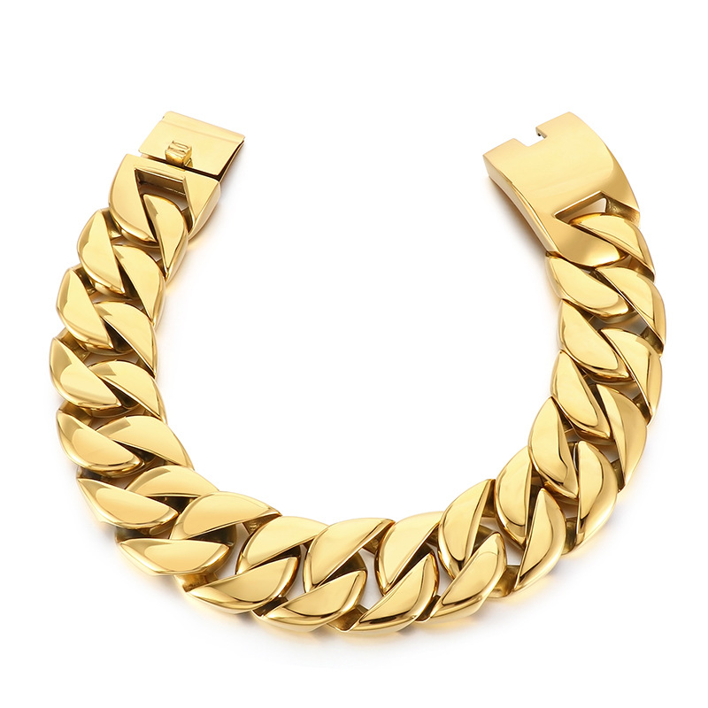 32mm Hip Hop Solid Stainless Steel Miami Cuban Chain Necklace 18K Real Gold Plated Mens Heavy Jewelry