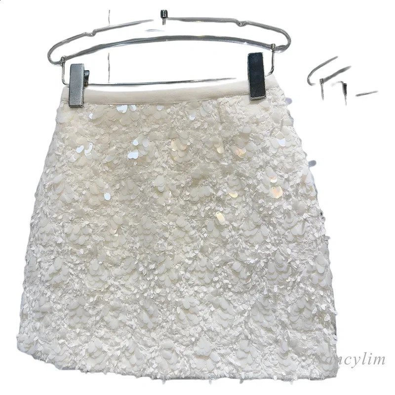 autumn chic sequin tweed warm celebrity short skirt elegant white dress 240822