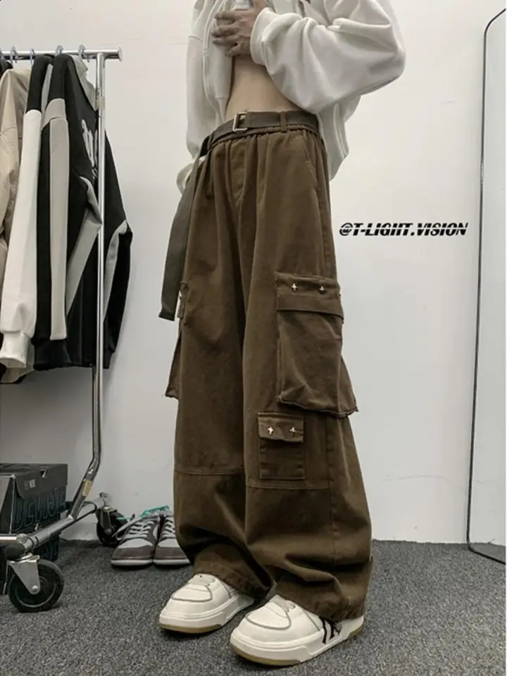 American hip-hop large pocket workwear pants for men and women in autumn trend loose fitting straight leg casual wide leg pants 240822