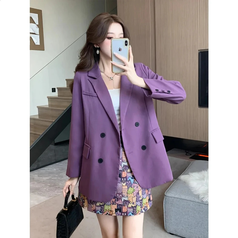 ashion Women Skirs Sets Spring Summer High-end Purple Blazer Jacket Print Skirt Two-piece Suit Ladies Elegant Blazers Coat 2PCS 240823