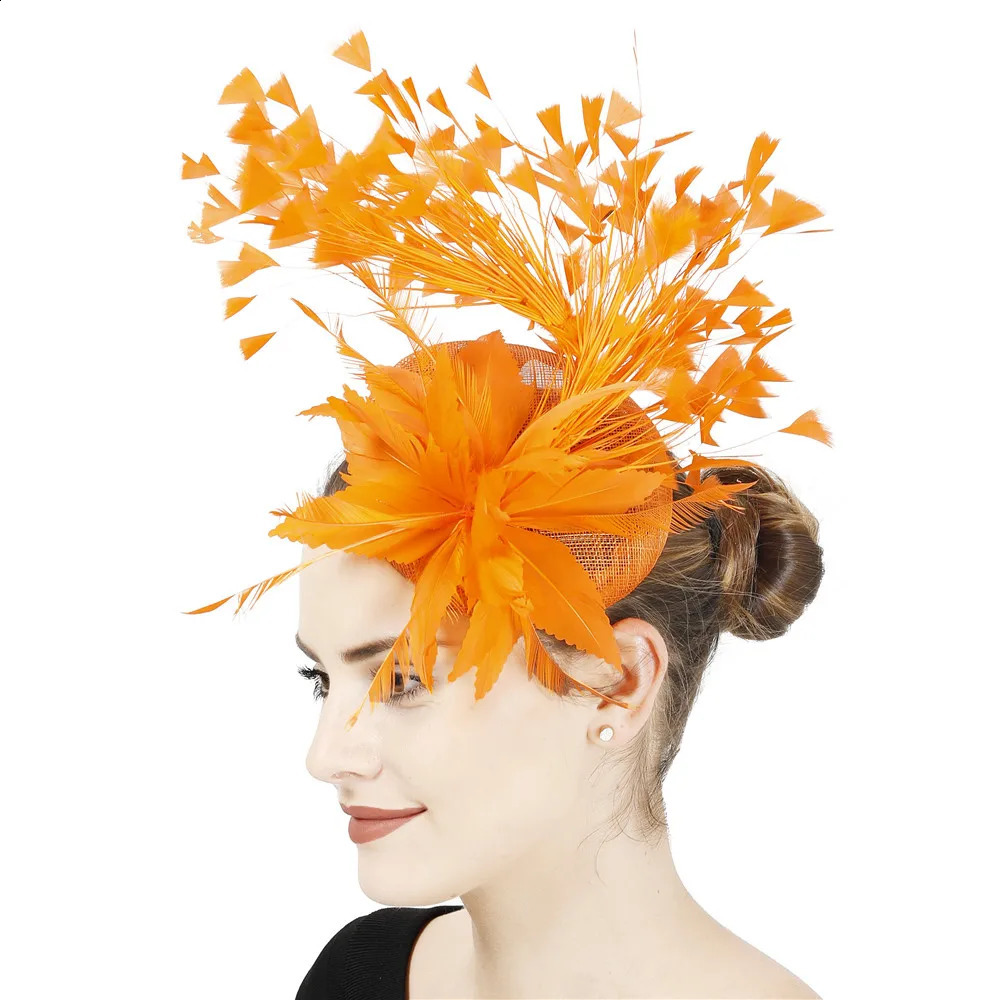 Sinamay Ladies Chic Fascinators Hats with Feather Church Wedding Cocktail Millinery Racing Season Hats for Women 240808
