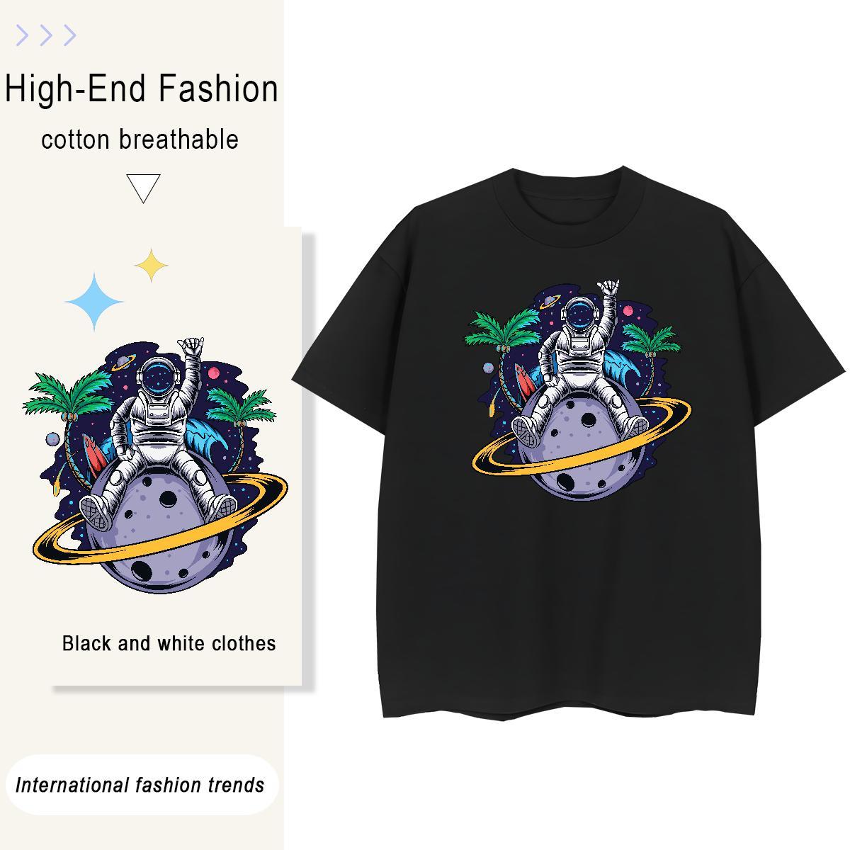 Wholesale Unisex Tshirts 100% Cotton 230g outer space Street Women T Shirts Breathable Short Sleeve Customized Tops