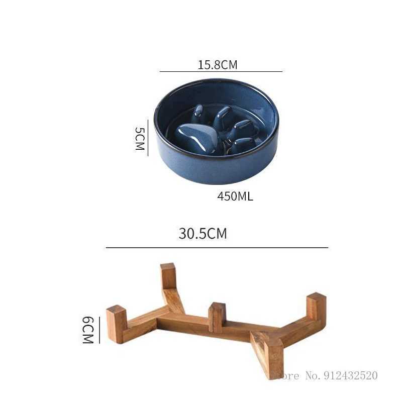 Creative ceramic anti suffocation cat bowl wooden frame slow food food and beverage dual pet supplies 1PcX240823