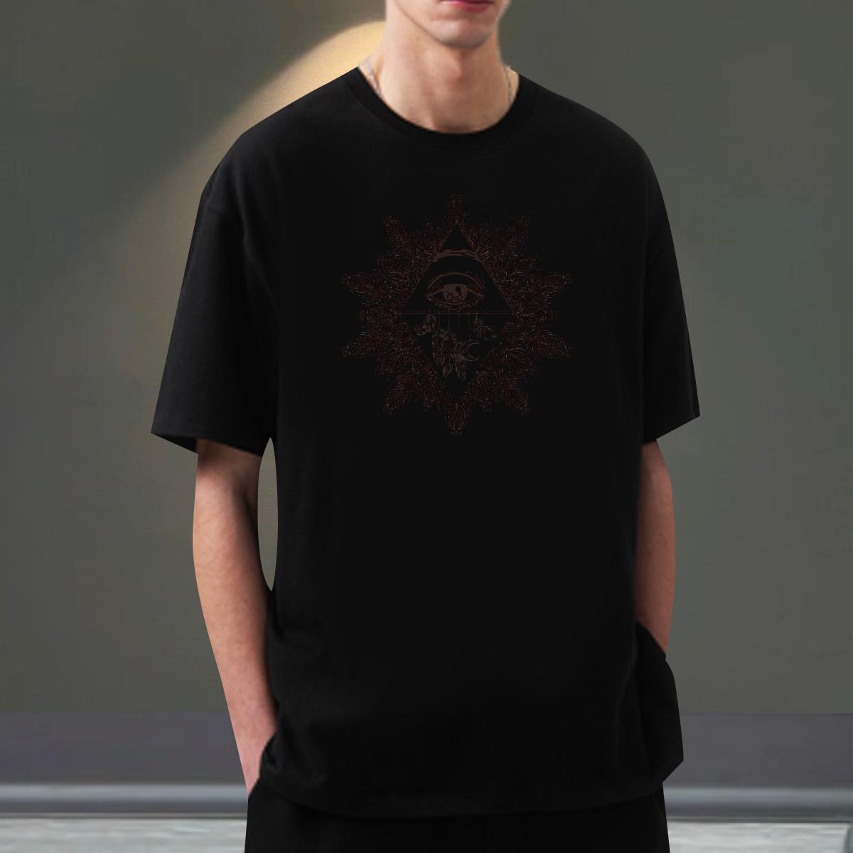 Cool Design T-Shirts 230g 100% Cotton eye of the devil Summer Casual Black Oversized O Neck Short Sleeves Men Tops Tees 2024 DIY Tees Shirts