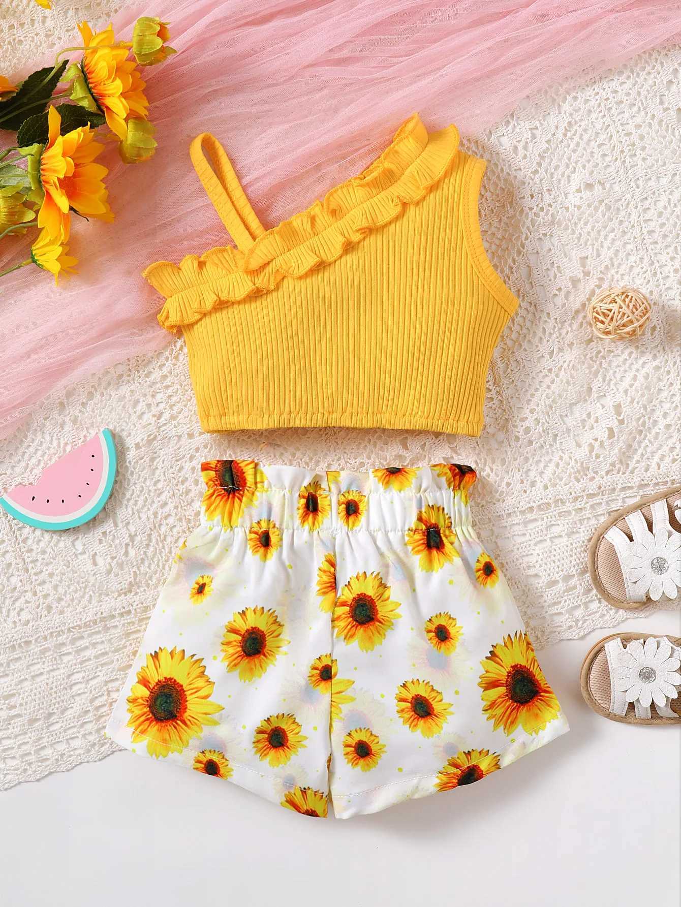 New Newborn Girl Baby Summer Sling Sleeveless Cotton Casual Daily Big Bow Print Baby Clothing Set W250218