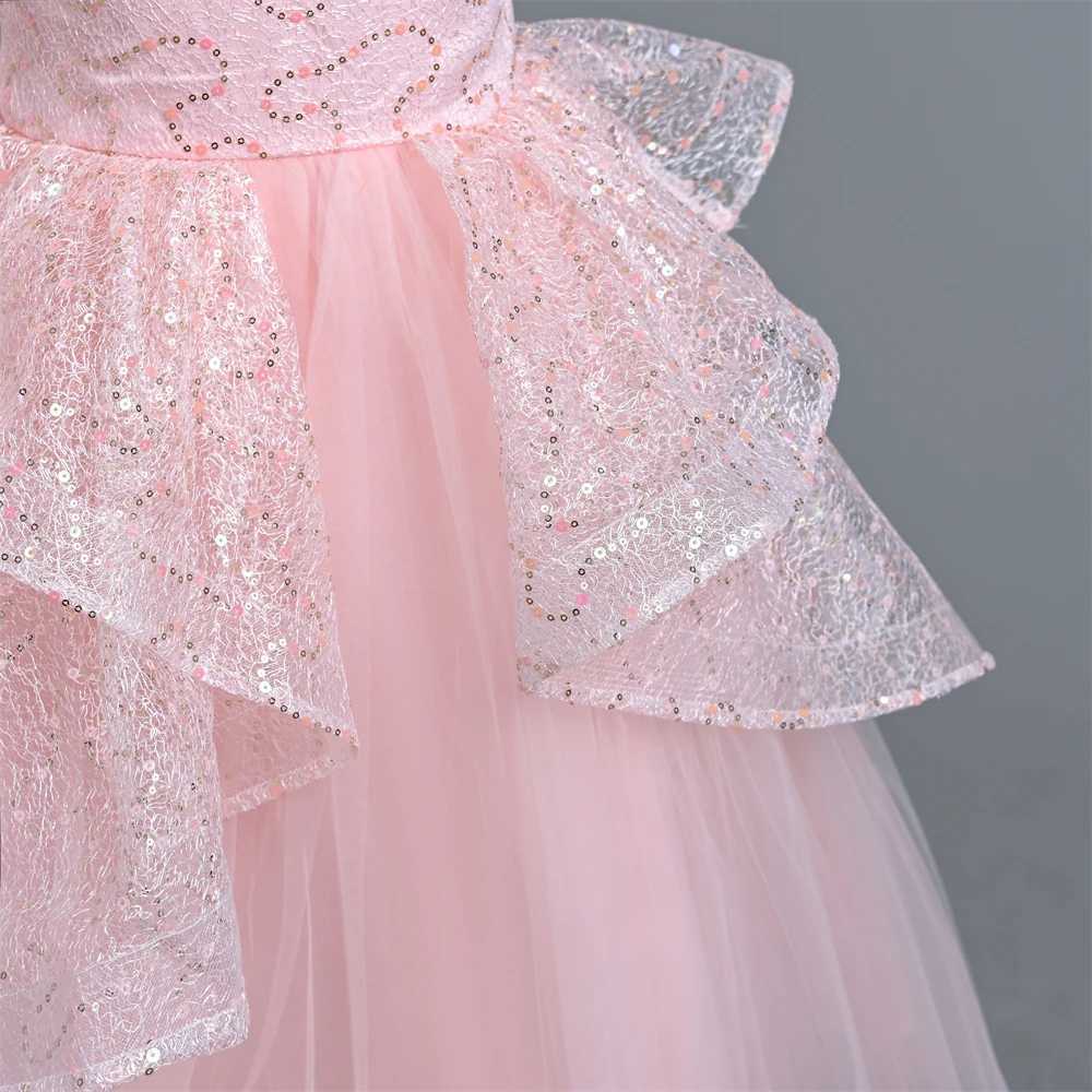 Yoliyolei Sparkling Girl Ceremony Dress with Puff Sleeves Elegant Girl Dress 12 Years Old Formal Birthday Pink Childrens Dress W240823