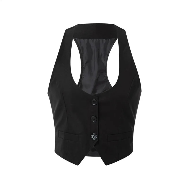 Xingqing Women Fashion V-Neck Sleeveless Button Down Fitted Racer Back Classic Vest Shirts Separate Waistcoat for Formal Wear 240823