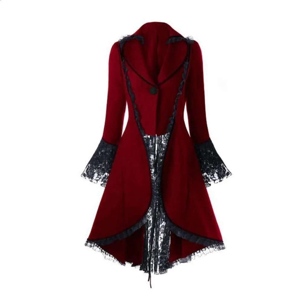 Womens lace decorative lace high coat black steampunk Victorian Gothic womens jacket medieval court dress plus size S-5XL 240823