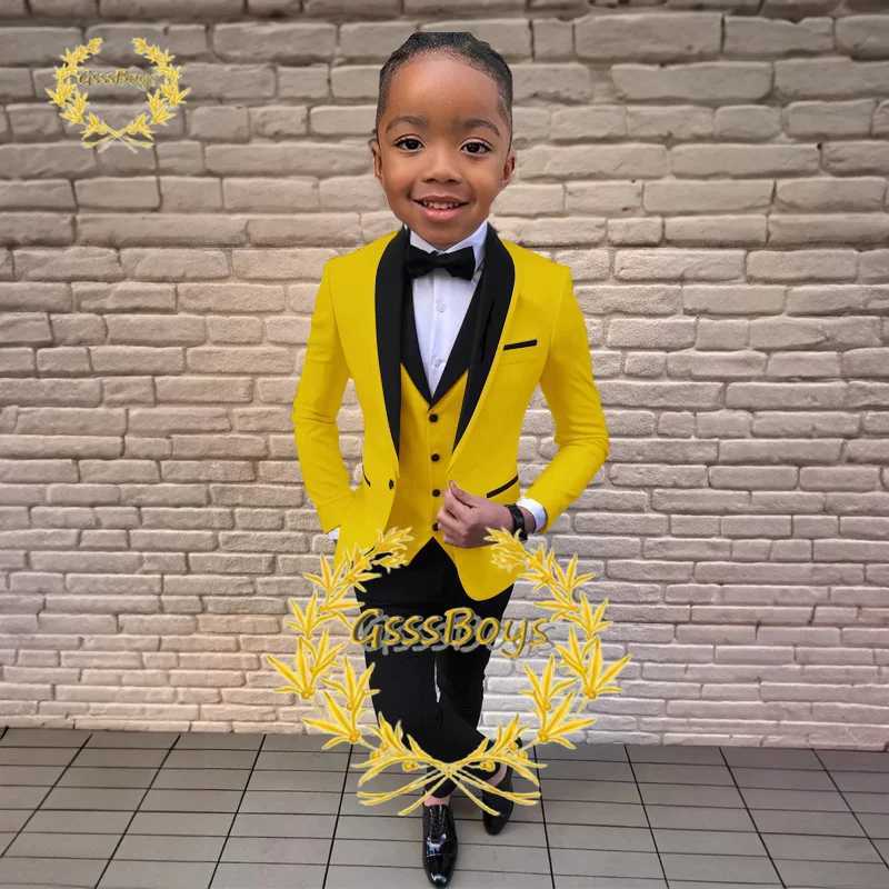 Boys suit wedding jacket pants vest 3-piece party dress shawl collar jacket suitable for childrens customization 3-16 years old complete set W240823