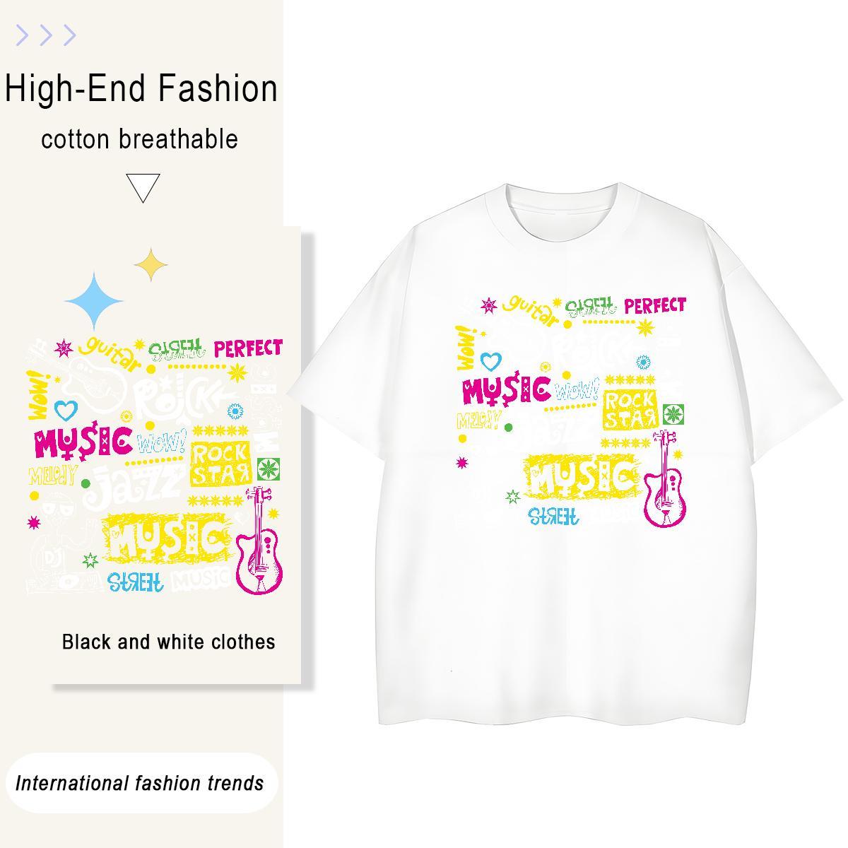 Loose fit Women Tees 100% Cotton 230g painting Sports Casual T-Shirts for Women Breathable Cartoon Printing L-4XL Tops