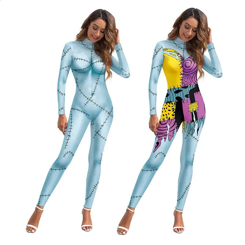 Halloween anime movie Sally cosplay dress party set costume Christmas women ultrathin jumpsuit tight Zentai bodysuit Gothic 240823